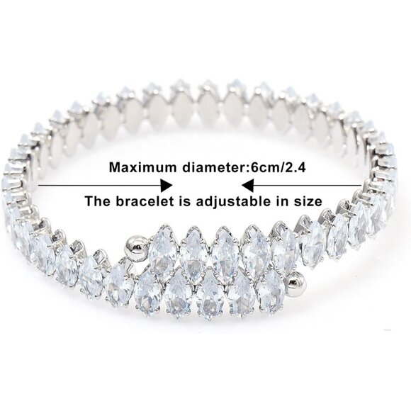 Silver Rhinestone Cuff Bracelet Cubic Zirconia Tennis Bracelets for Women - Picture 5 of 5